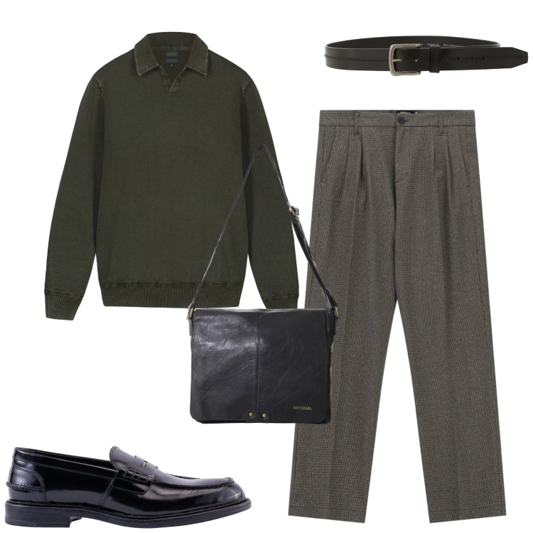 Outfit uomo - Total look #2309850. Stile Urban per Tutti i giorni. Abbinamento con borse sportive, cinture, pantaloni, maglieria, scarpe stringate.