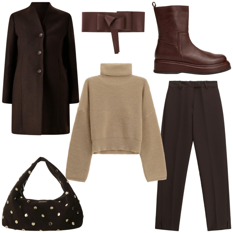 Outfit donna - Urban chic. Stile Urban per Tutti i giorni. Abbinamento con stivaletti, pantaloni, maglieria, cinture, borse a spalla, cappotti.