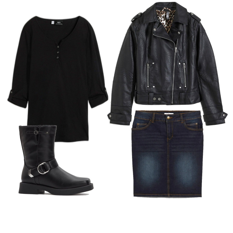 Outfit femme - Motarde. Style Rock pour Tous les jours. Assortir avec jupes longues, sneakers, manteaux, t-shirts.