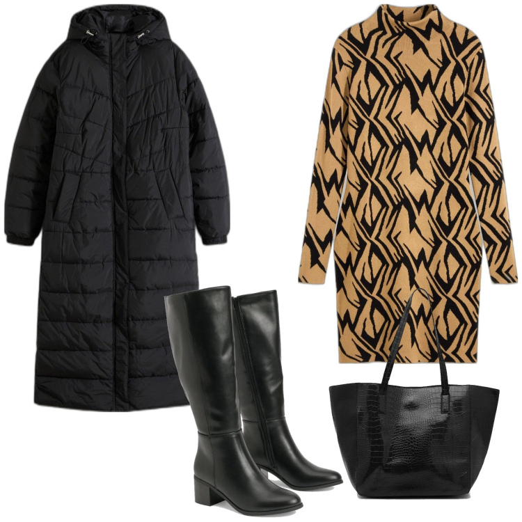 Outfit femme - Robe pull motifs. Style Ethnique pour Tous les jours. Assortir avec robes, manteaux, bottes, sacs tote.