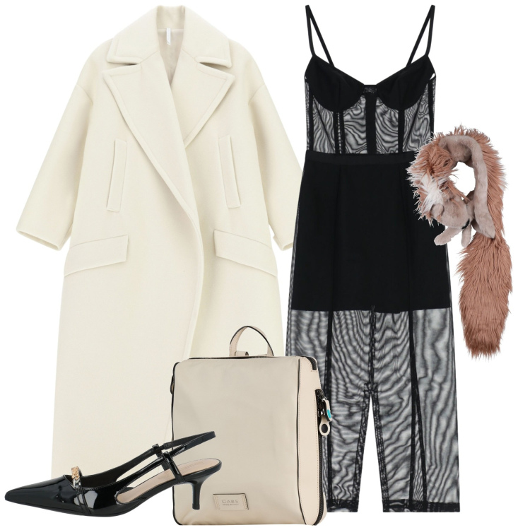 Outfit donna - Soirèe. Stile Glamour per Serata fuori. Abbinamento con sciarpe, décolleté, zaini, vestiti midi/longuette, cappotti.