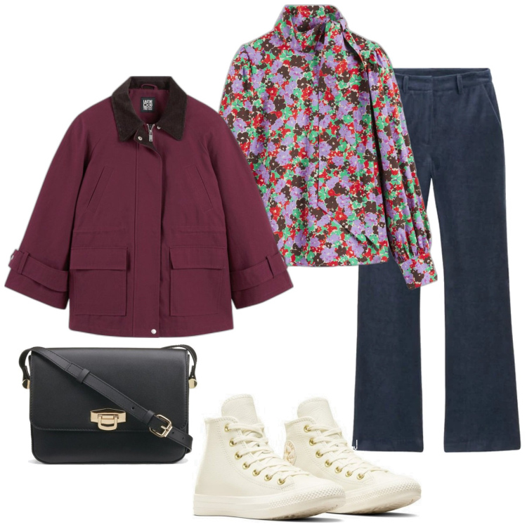 Outfit mujer - Trendy #10010. Estilo Trendy para Todos los días. Combinación con sneakers, bandoleras, camisas, parka, pantalones.