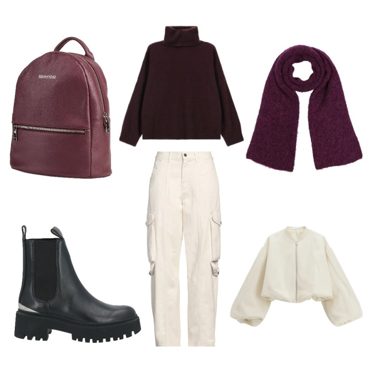 Outfit donna - Total look #2310004. Stile Casual per Tutti i giorni. Abbinamento con stivaletti, jeans, zaini, sciarpe, bomber, maglieria.