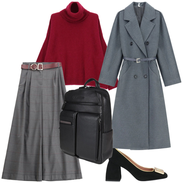 Outfit donna - A lavoro. per Ufficio. Abbinamento con décolleté, zaini, pantaloni, cappotti, maglieria.