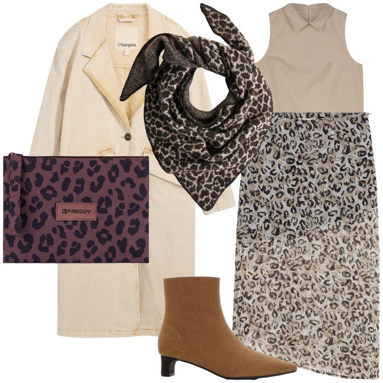 Outfit donna - Maculato forever. Stile Trendy per Tutti i giorni. Abbinamento con trench, gonne longuette, sciarpe, stivaletti, clutch, vestiti a tubino.