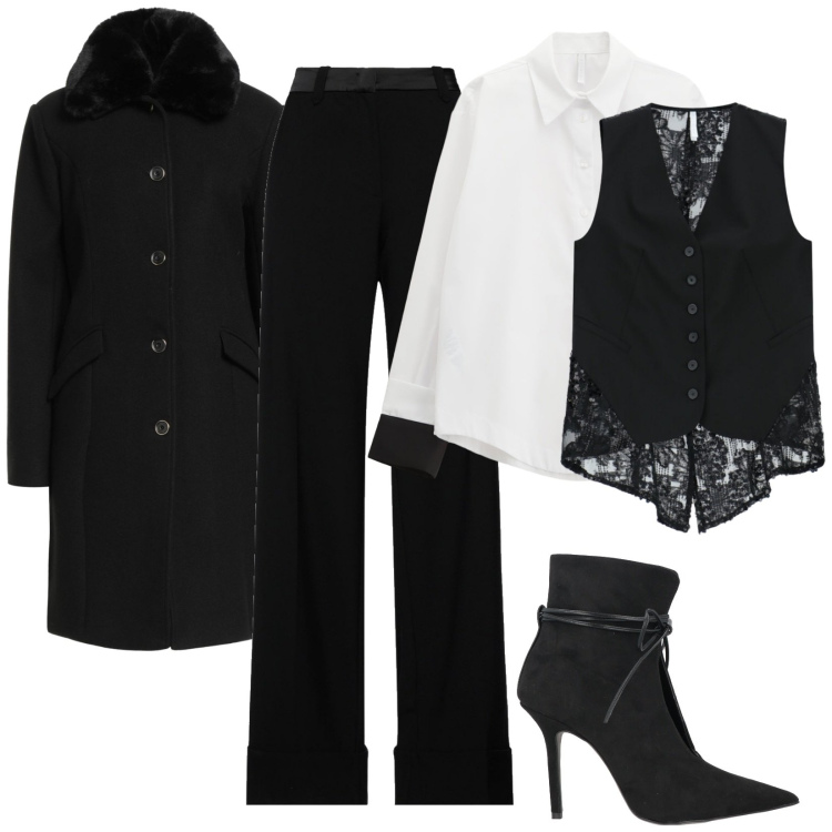 Outfit donna - Il gilet con pizzo. Stile Bon Ton per Serata fuori. Abbinamento con stivaletti, pantaloni, cappotti, gilet, camicie.