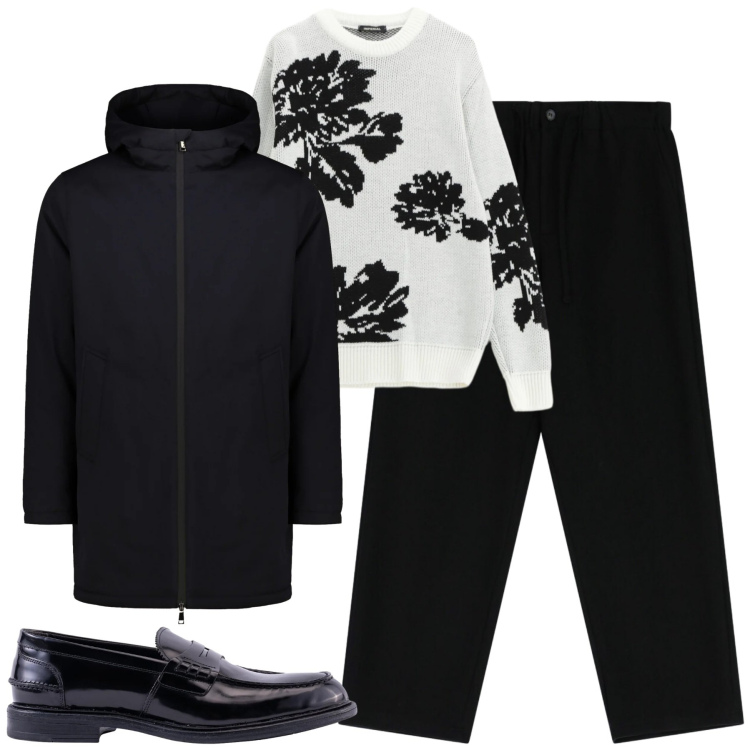 Outfit uomo - Dicembre. Stile Urban per Tutti i giorni. Abbinamento con pantaloni, pullovers, parka, scarpe stringate.