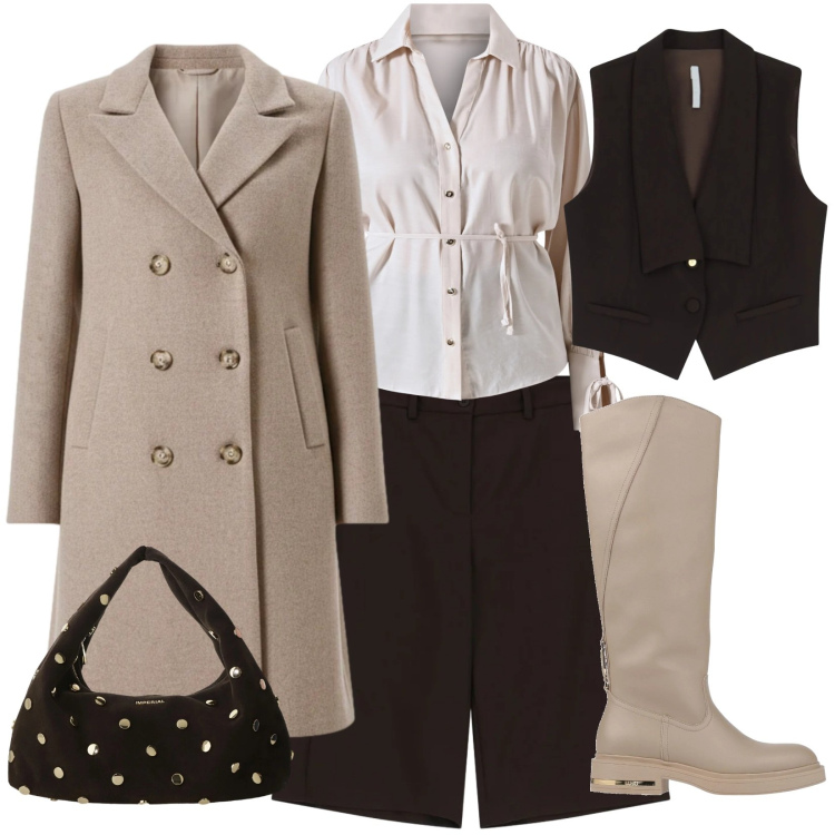 Outfit donna - Voglia di bermuda. Stile Mannish per Tutti i giorni. Abbinamento con stivali, bermuda, gilet, borse a spalla, camicie, cappotti.