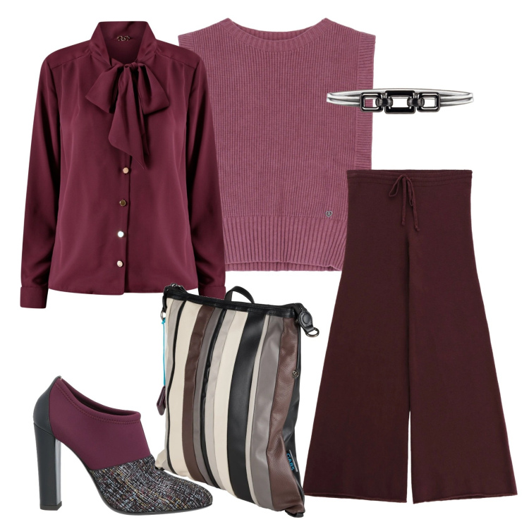 Outfit donna - Total look #2310054. Stile Glamour per Serata fuori. Abbinamento con stivaletti, zaini, maglieria, bluse, cinture, pantaloni a palazzo.