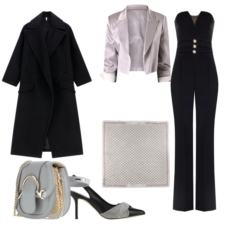 Outfit donna - Eleganza. Stile Romantica per Serata fuori. Abbinamento con décolleté, marsupi, sciarpe, cappotti, bolero, tute.