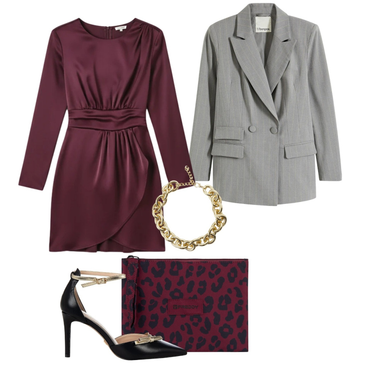 Outfit donna - Total look #2310081. Stile Glamour per Serata fuori. Abbinamento con blazer, collane, clutch, décolleté, vestiti corti.