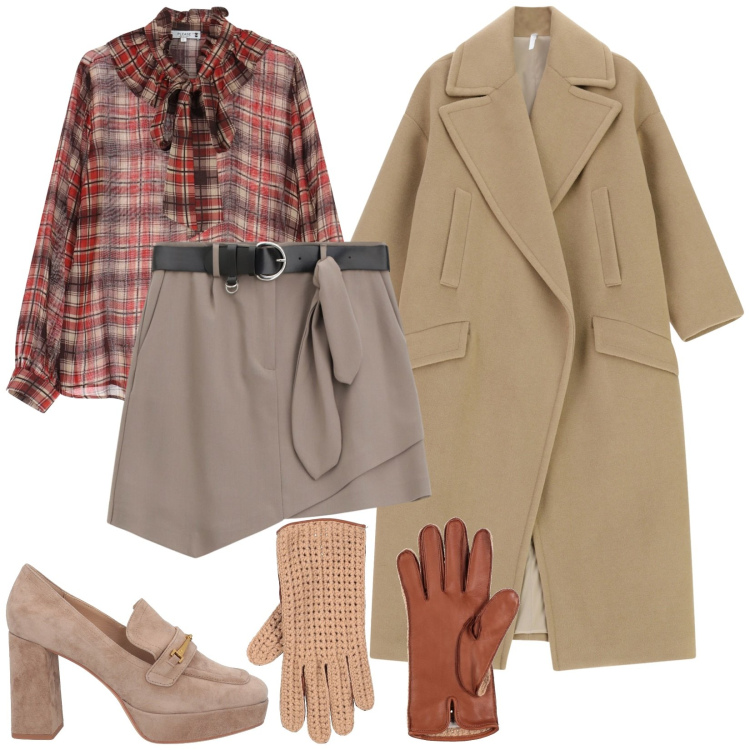 Outfit donna - Blusa a Quadri. Stile Bon Ton per Tutti i giorni. Abbinamento con guanti, mocassini, cappotti, minigonne, bluse.