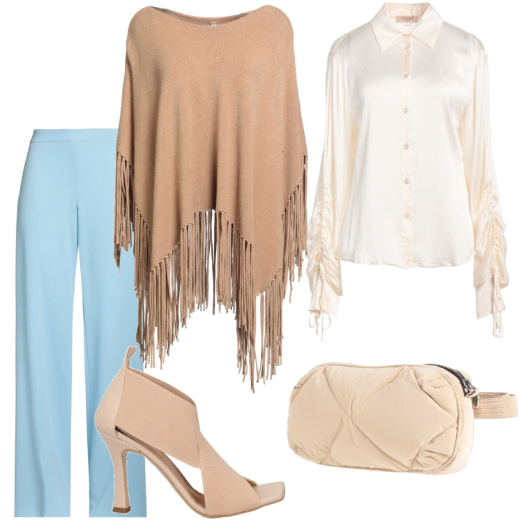 Outfit donna - Il poncho un vero jolly. Stile Trendy per Tutti i giorni. Abbinamento con marsupi, sandali in pelle, camicie, pantaloni, cappotti.