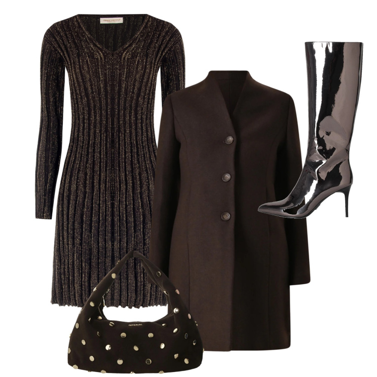 Outfit donna - Fuori con gli amici. Stile Trendy per Serata fuori. Abbinamento con stivali, borse a spalla, vestiti a tubino, cappotti.