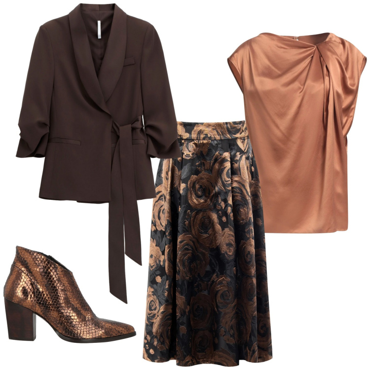 Outfit donna - Il potere del punto vita. Stile Chic per Serata fuori. Abbinamento con stivaletti, top, blazer, gonne longuette.