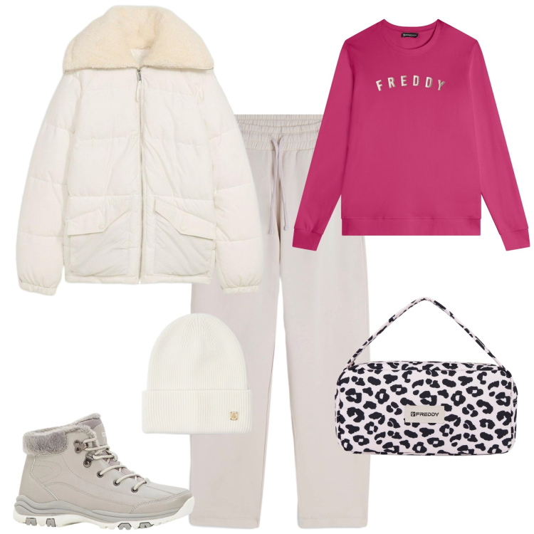 Outfit donna - Sporty chic ogni giorno. Stile Sporty chic per Tutti i giorni. Abbinamento con stivaletti, giacche, berretti, felpe, borse a spalla, pantaloni.