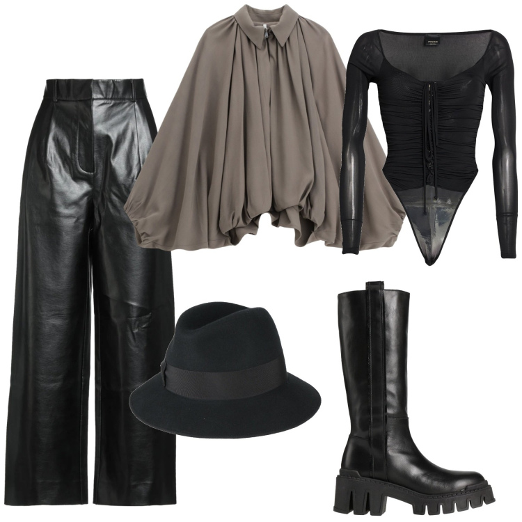 Outfit donna - Fedora in lana. Stile Rock per Serata fuori. Abbinamento con cappelli, body, pantaloni, stivali, bomber.