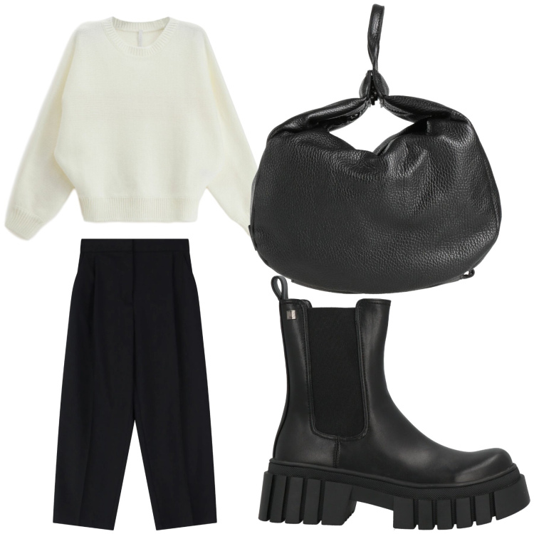 Outfit donna - Aperitivo. Stile Trendy per Tutti i giorni. Abbinamento con stivaletti, zaini, maglieria, pantaloni.