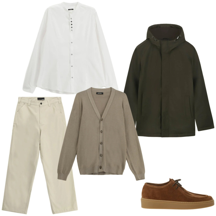 Outfit uomo - Cena con amici o fidanzata. Stile Trendy per Serata speciale. Abbinamento con pantaloni, cardigans, camicie, scarpe stringate, eskimo.