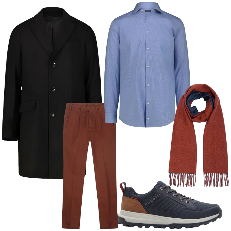 Outfit uomo - vigilia. Stile Trendy per Serata speciale. Abbinamento con sneakers, pantaloni, sciarpe, camicie, cappotti.