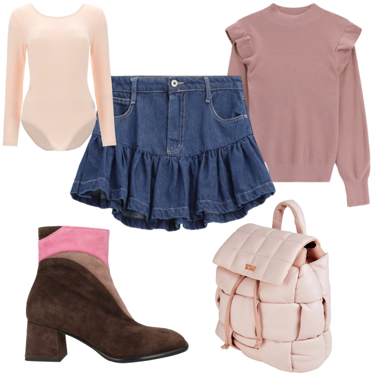 Outfit donna - Romanticismo a volants. Stile Romantica per Tutti i giorni. Abbinamento con stivaletti, zaini, minigonne, maglieria, body.