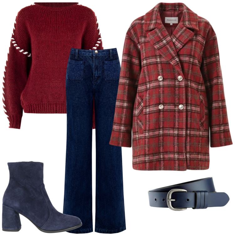 Outfit donna - Casual chic. Stile Casual chic per Tutti i giorni. Abbinamento con cinture, stivaletti, cappotti, jeans, maglieria.