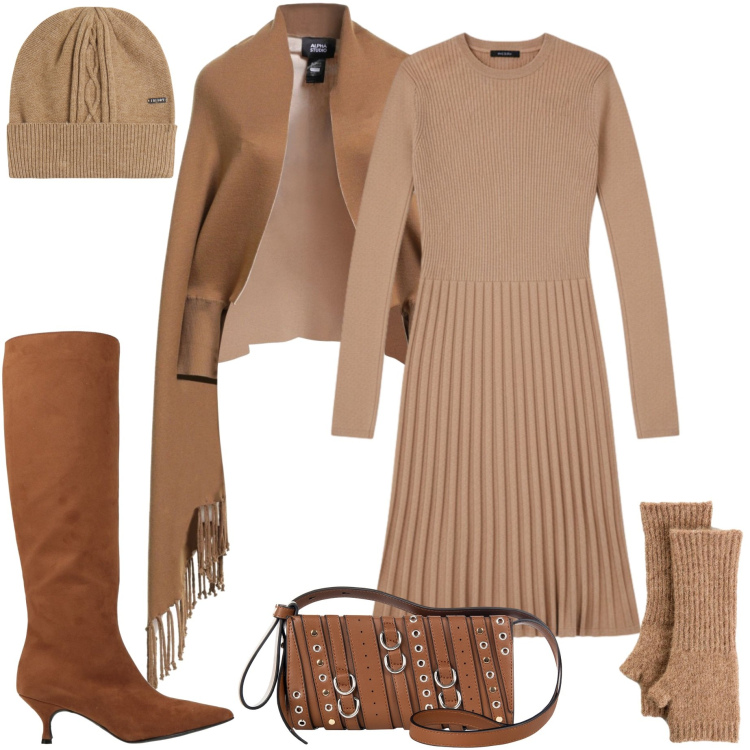 Outfit donna - Casual chic. Stile Casual chic per Tutti i giorni. Abbinamento con guanti, stivali, cappe, vestiti corti, borse a spalla, berretti.