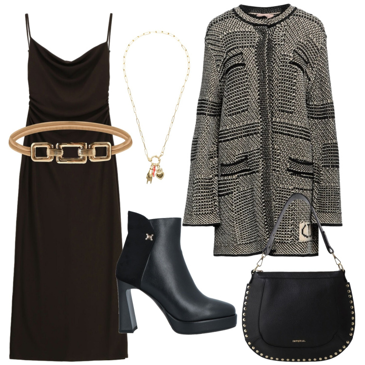 Outfit donna - Total look #2310289. Stile Romantica per Serata fuori. Abbinamento con cappotti, stivaletti, vestiti, cinture, borse a spalla, ciondoli.