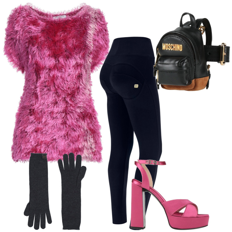 Outfit donna - Total look #2310290. Stile Trendy per Serata fuori. Abbinamento con pullovers, marsupi, sandali in pelle, guanti, pantaloni skinny.