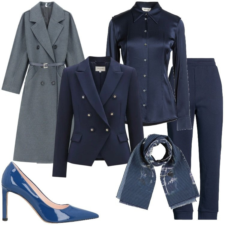 Outfit donna - Eleganza al cenone. Stile Chic per Serata fuori. Abbinamento con pantaloni, sciarpe, camicie, décolleté, cappotti, blazer.