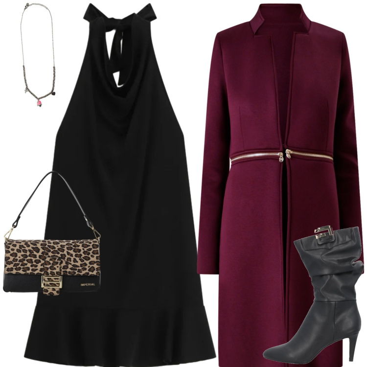 Outfit donna - Happy new year. Stile Glamour per Serata fuori. Abbinamento con stivali, vestiti corti, borse a spalla, ciondoli, cappotti.