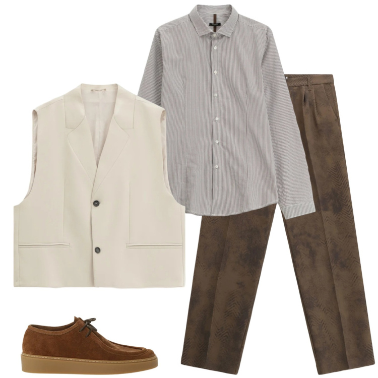 Outfit uomo - Alternativo. Stile Trendy per Serata speciale. Abbinamento con pantaloni, gilet, camicie, scarpe stringate.