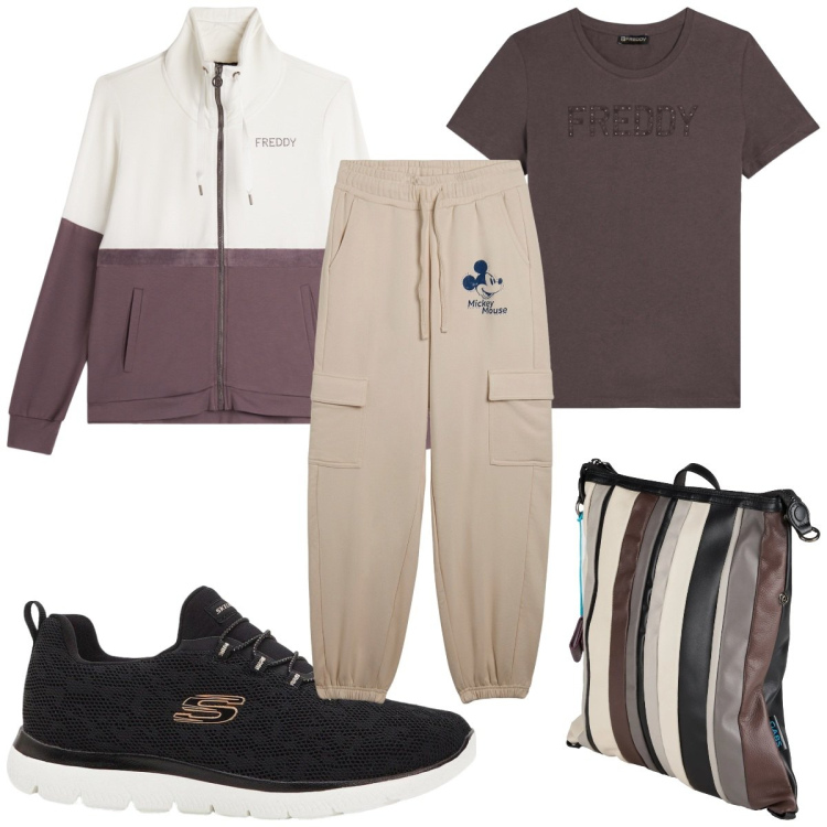 Outfit donna - Total look #2310375. Stile Trendy per Sport. Abbinamento con sneakers, zaini, pantaloni cargo, felpe, t-shirt.