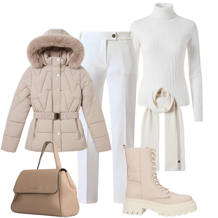 Outfit donna - Contro il freddo con stile. Stile Sporty chic per Tutti i giorni. Abbinamento con stivaletti, zaini, sciarpe, pantaloni, piumini, maglieria.