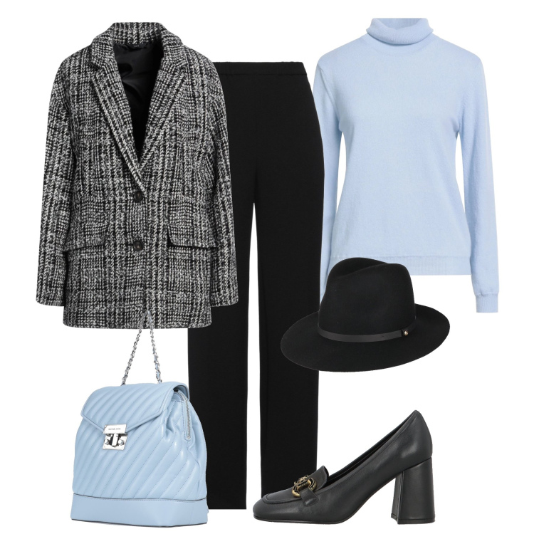 Outfit donna - Eleganza basic di giorno. Stile Glamour per Tutti i giorni. Abbinamento con cappotti, pantaloni, maglieria, mocassini, zaini, cappelli.