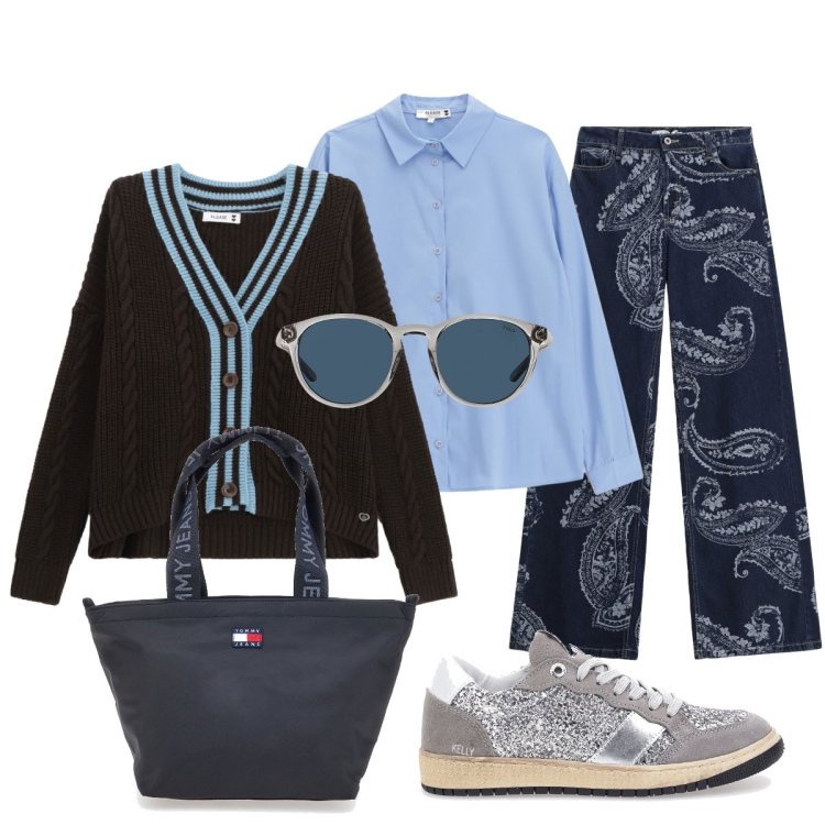 Outfit donna - Saldi Please. Stile Casual chic per Tutti i giorni. Abbinamento con cardigans, camicie, jeans, occhiali da sole, sneakers, borse tote.