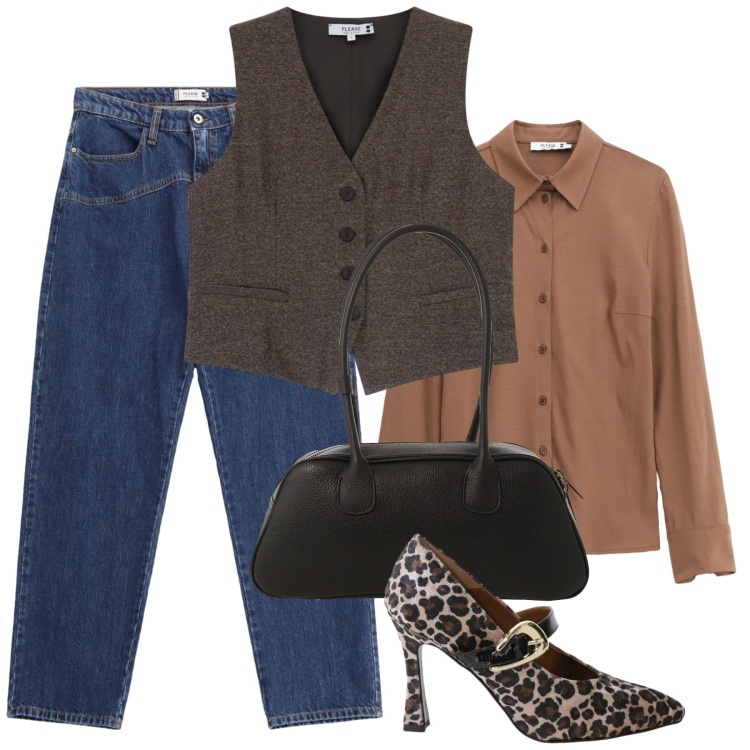 Outfit donna - Anche col jeans faccio bella figura. Stile Trendy per Ufficio. Abbinamento con décolleté, borse a mano, jeans, gilet, camicie.