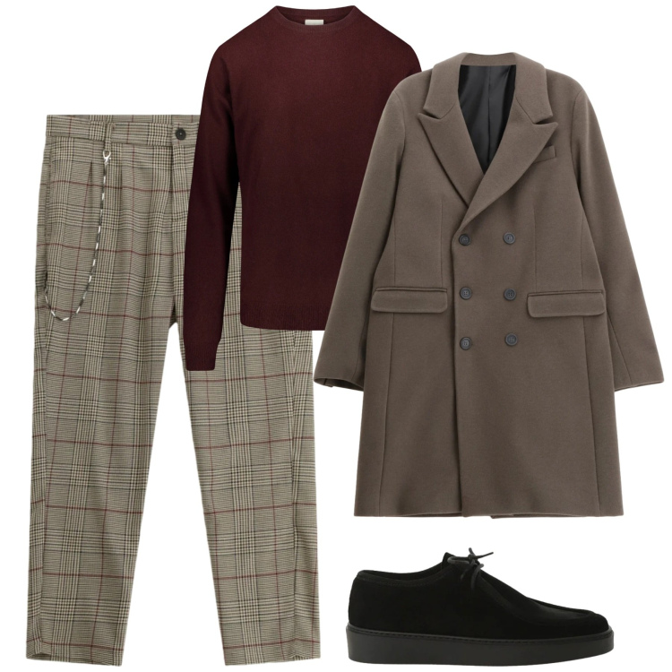 Outfit uomo - City. Stile Trendy per Tutti i giorni. Abbinamento con cappotti, pantaloni, scarpe stringate, maglieria.