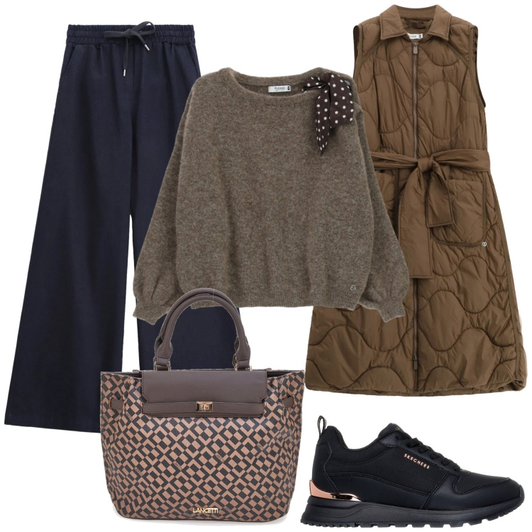 Outfit donna - Pullover con il fiocco. Stile Casual per Tutti i giorni. Abbinamento con jeans, blazer, maglieria, sneakers, borse a mano.