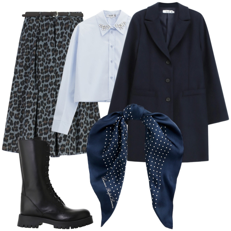 Outfit donna - Foulard a Pois. Stile Bon Ton per Tutti i giorni. Abbinamento con camicie, cappotti, gonne longuette, foulard, stivali.