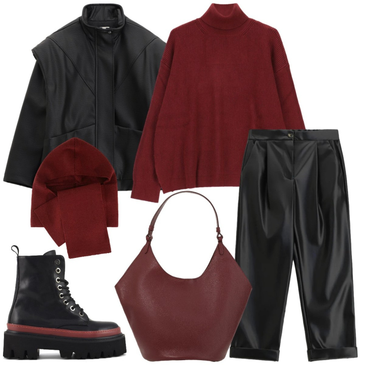 Outfit donna - Total look #2310461. Stile Casual chic per Tutti i giorni. Abbinamento con sciarpe, maglieria, borse a spalla, blazer, pantaloni, anfibi.