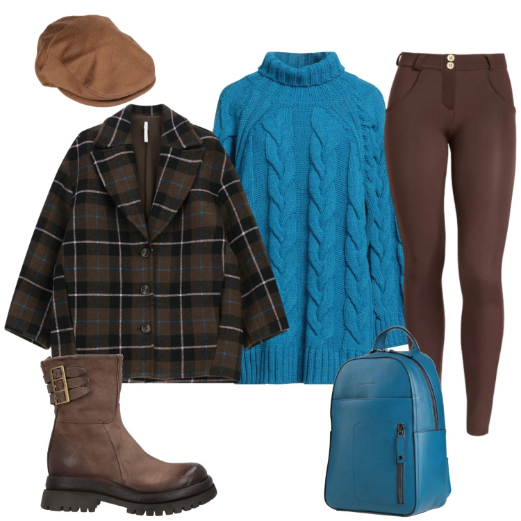 Outfit donna - Partenza ottanio e marrone. Stile Casual per Tutti i giorni. Abbinamento con cappelli, stivaletti, zaini, maglieria, cappotti, pantaloni skinny.