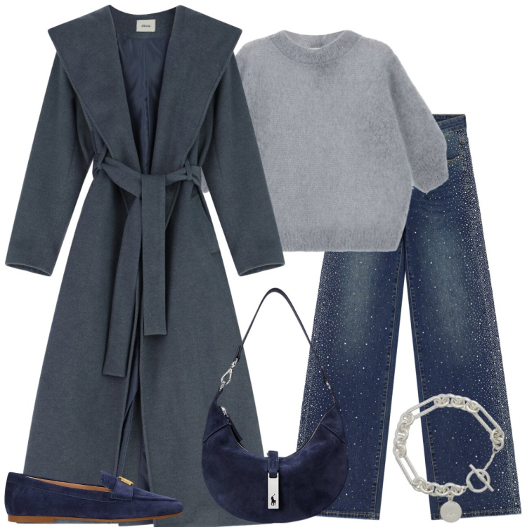 Outfit donna - Total look #2310466. Stile Casual chic per Tutti i giorni. Abbinamento con braccialetti, mocassini, borse a spalla, cappotti, maglieria, jeans.