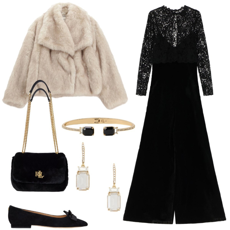 Outfit donna - Total look #2310467. Stile Chic per Serata fuori. Abbinamento con tute, blazer, orecchini, braccialetti, ballerine, borse a spalla.