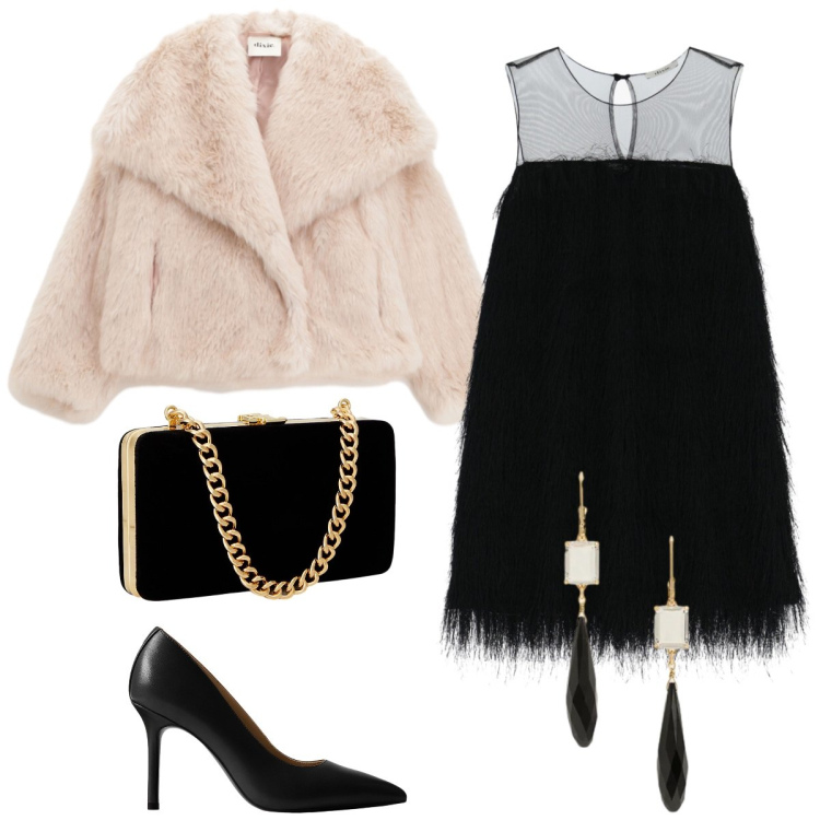 Outfit donna - Total look #2310469. Stile Chic per Serata fuori. Abbinamento con blazer, vestiti corti, clutch, décolleté, orecchini.