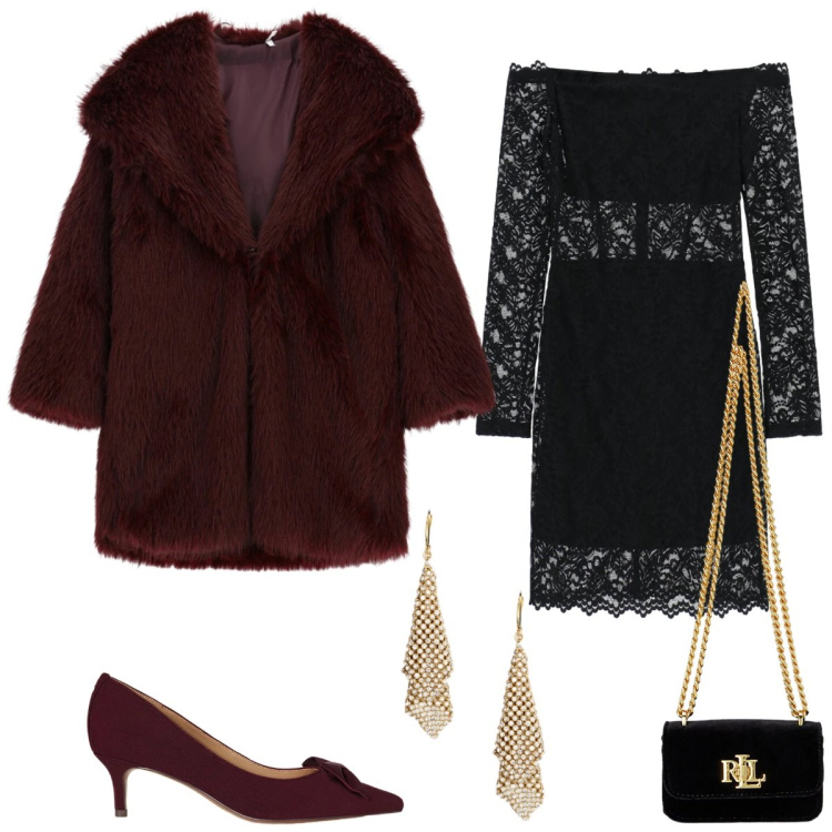 Outfit donna - Total look #2310471. Stile Chic per Serata fuori. Abbinamento con ecopellicce, vestiti corti, orecchini, pochette, décolleté.