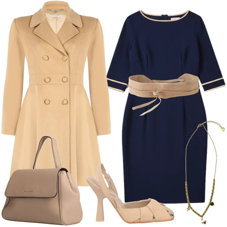 Outfit donna - Curvy outfit:rientro al lavoro!. Stile Casual chic per Ufficio. Abbinamento con cinture, décolleté, zaini, ciondoli, vestiti a tubino, cappotti.