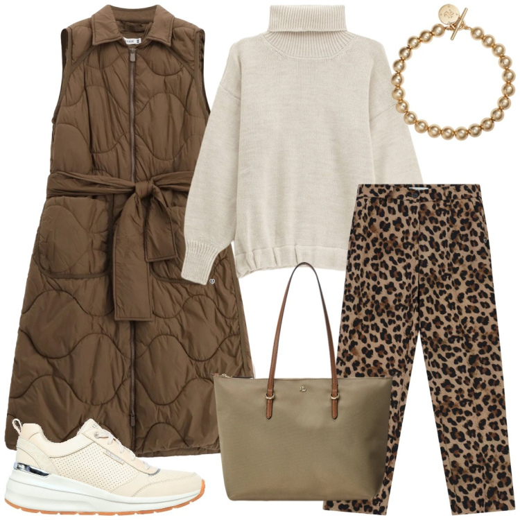 Outfit donna - Total look #2310487. Stile Casual per Tutti i giorni. Abbinamento con pantaloni, blazer, maglieria, braccialetti, borse tote, sneakers.