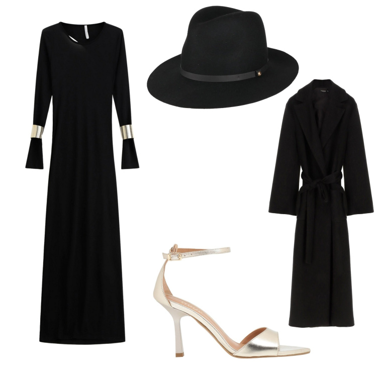 Outfit donna - Total look #2310489. Stile Bon Ton Abbinamento con sandali in pelle, cappelli, vestiti lunghi, cappotti.