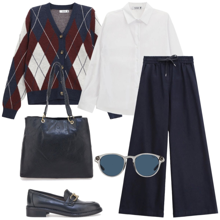 Outfit donna - Total look #2310490. Stile Preppy per Tutti i giorni. Abbinamento con jeans, cardigans, camicie, occhiali da sole, shopping bag, mocassini.